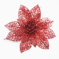 Close-up of glittery red hollowed-out Christmas flower decoration on white backdrop - 13cm / Red