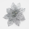 Macro view of silver glittered double-layer artificial flower for Christmas tree decor - 13cm / Silver