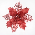 Détail d'une fleur de Noël rouge pailletée de 15 cm avec pétales évidés pour sapin - 15cm Rouge