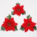 Tre fiori di stella di Natale in velluto rosso con centri dorati per l'albero di Natale - 12CM Rosso