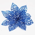 Sparkling dark blue glitter artificial poinsettia flower for Christmas tree decoration - 13cm / Blue