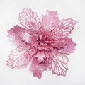 Fleur de Noël artificielle rose pailletée avec pétales ajourés pour décoration - 15cm Rose