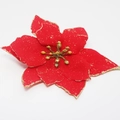 Flor de Navidad artificial con pétalos de terciopelo rojo y bordes dorados brillantes - 14cm Flocado Rojo