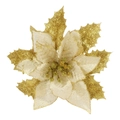 15cm gold artificial poinsettia flower with glitter sequins for Christmas tree decoration - Large / Gold