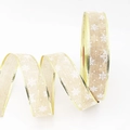 Nastro natalizio in lino beige con fiocchi di neve bianchi e bordi metallici oro - Larghezza 3.8CM / Oro