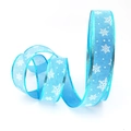 Detail of light blue snowflake print ribbon with semi-transparent mesh for Christmas decor - Width 3.8CM / Sky Blue