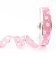 Detail of pink snowflake burlap ribbon with silver glitter edges for Christmas decor - Width 3.8CM / Pink
