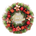Ghirlanda di Natale 30cm con aghi di pino, bacche rosse e scritta Merry Christmas oro - Stile Confezione Regalo / Rosso