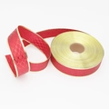 Nastro di Natale rosso con bordi dorati e trama a rombi per pacchi regalo DIY - Rosso