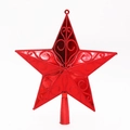 Rote 14,5cm 3D-Christbaumspitze mit Reliefmustern und glänzendem Metallic-Finish - Rot