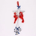 Weihnachtsstern in Silber mit roter Schleife, Engel-Relief und drei kleinen Glöckchen - Silber
