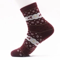 Festliche burgunderrote Weihnachtssocken mit weißen Rentier- und Schneeflockenmustern - Unisex / Rotes Rentier