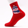 Rote mittellange Weihnachtsbaumwollsocken mit Schneemann-Motiv und weißen Schneeflocken - Unisex / Roter Schneemann