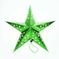 Hanging green laser paper 5-point star ornament with moon cutouts for holiday decor - Large Green