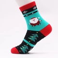 Chaussettes de Noël en coton avec motifs Père Noël et sapins en rouge et vert festif - Unisexe / Père Noël Vert