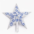 Punta per albero di Natale a stella argento 20cm con motivi glitter blu e base - Stella a Motivo Blu