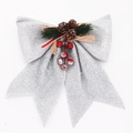 Lazo grande de Navidad plateado con purpurina, piñas de pino y bayas rojas - 23*27cm / Plateado