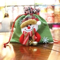 18cm Christmas burlap gift bag with plush snowman, golden bells and red drawstring closure - 18x19cm / Snowman