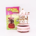 Boîte à musique carrousel rose avec chevaux blancs et emballage cadeau décoratif - Rose