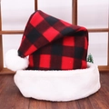 Rote und schwarze karierte Weihnachtsmütze für Erwachsene mit weißem Plüschsaum und Bommel - Rot-Schwarz Kariert (红黑格子圣诞帽)