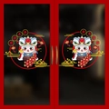 Coppia di adesivi gatto danza del leone su porta in vetro per decoro Capodanno - Gatto della Danza del Leone (HYX-30)