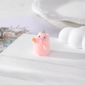Pink flocked pig charm with headphones and yellow ball detail for DIY jewelry making - Wink Pig with Yellow Ball