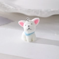 Ciondolo bulldog francese floccato bianco con collare blu e anello per gioielli fai-da-te - Stile West Highland