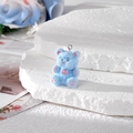 Blue flocked teddy bear pendant with pink details and silver ring for DIY jewelry making - Blue Bear