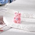 Pink flocked bear pendant with blue bow tie on white stone for DIY jewelry crafts - Pink Bear