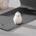 Cute resin flocked bird pendant in white and green with silver metal ring for DIY jewelry - Green Bird Style