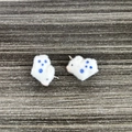Handmade white flocked mouse earrings with blue polka dots and silver metal studs - White with Blue Dots