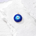 Ciondolo circolare Evil Eye blu con bordo in lega d'oro su base di pietra bianca - Tondo Blu Scuro (I)