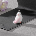 Cute white flocked parrot pendant with pink wings for DIY jewelry and accessories - Pink Bird Style