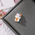 Cute Maneki-neko lucky cat alloy pendant with drip oil finish in velvet jewelry box - Beckoning Wealth
