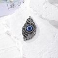 Ciondolo foglia vintage in argento con occhio blu e cristalli per creazione di gioielli - Piuma Foglia Traforata (D)