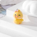 Cute yellow flocked duckling pendant with pink bow and metal ring for DIY jewelry making - Winking Yellow Duck
