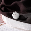 Cute white flocked polar bear animal pendant with silver metal ring for DIY jewelry making - Polar Bear