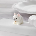 Detail of white flocked French Bulldog charm with pink accents and top metal loop hanger - French Bulldog
