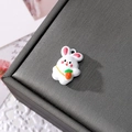 Cute white alloy bunny pendant with carrot for DIY jewelry making with top ring - Rabbit with Carrot Bag