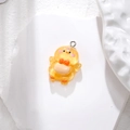 Cute yellow resin chick pendant with orange bow and silver metal ring for DIY jewelry - Yellow Chicken