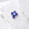 Ciondolo a croce dorata con smalto occhio blu per creazione di gioielli fai da te - Croce Blu Scuro (G)