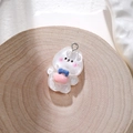 Cute white resin bunny charm with blue bow and pink blush for DIY jewelry making - White Rabbit