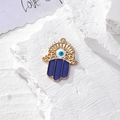 Ciondolo mano di fatima dorato con malocchio e smalto blu su pietra bianca - Oro Cavo Dita Blu (T)