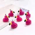 Detailed view of pink resin flamingo charms with silver metal rings for DIY jewelry - Rose Red Flamingo (F806)
