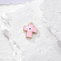 Ciondolo a croce in smalto rosa con malocchio e bordo dorato per gioielli fai da te - Croce Rosa (L)