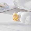Cute yellow flocked chick pendant with metal ring for DIY jewelry and keychain accessories - Yellow Duck With Lollipop