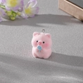 Cute pink flocked pig charm pendant with blue lollipop and silver metal ring for DIY jewelry - Pig Eating Lollipop (MR88)