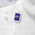 Ciondolo rettangolare blu malocchio con cornice in argento martellato per gioielli - Rettangolo Martellato Argento (K Argento)
