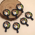 Miniature resin heart egg and steak frying pan charms with metal rings for DIY jewelry - Frying Pan Breakfast Style (F809) / Steak