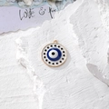 Ciondolo Evil Eye dorato con smalto blu e bianco per la creazione di gioielli fai da te - Stile Occhio Blu Base Bianca Bordo Oro (L)